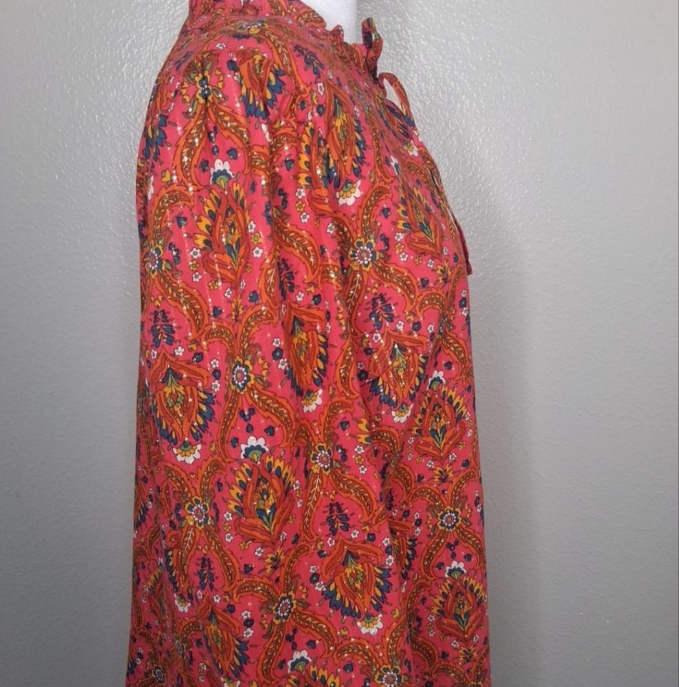 Talbots Floral Lattice Blouse Lightweight Multicolor Metallic Long Sleeve Size M - Picture 7 of 15